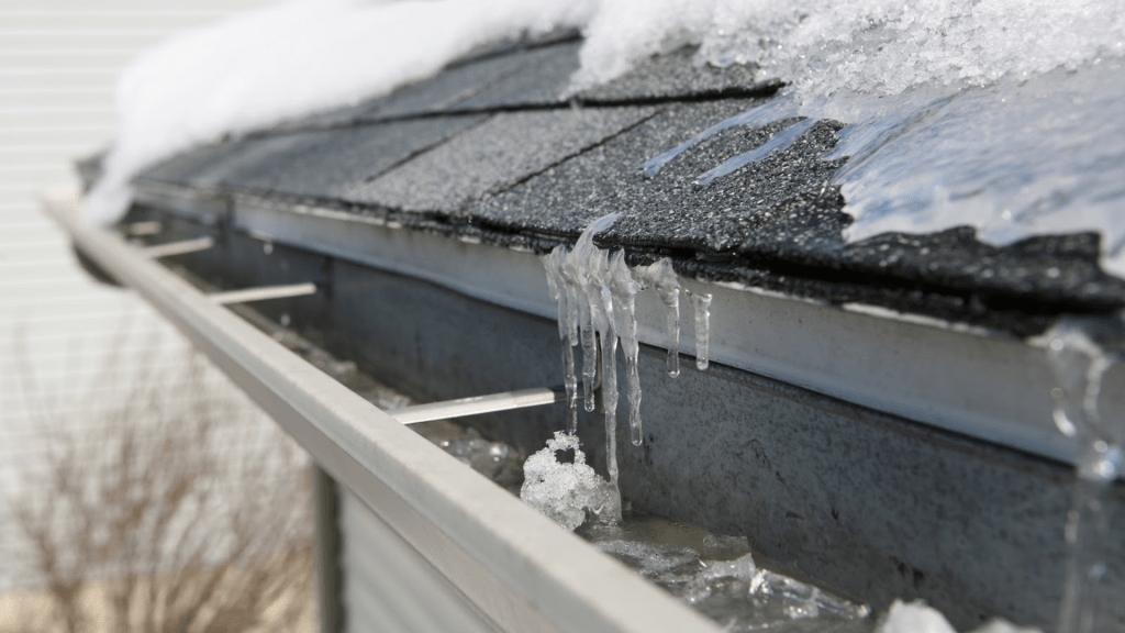 winter snow and ice in gutters